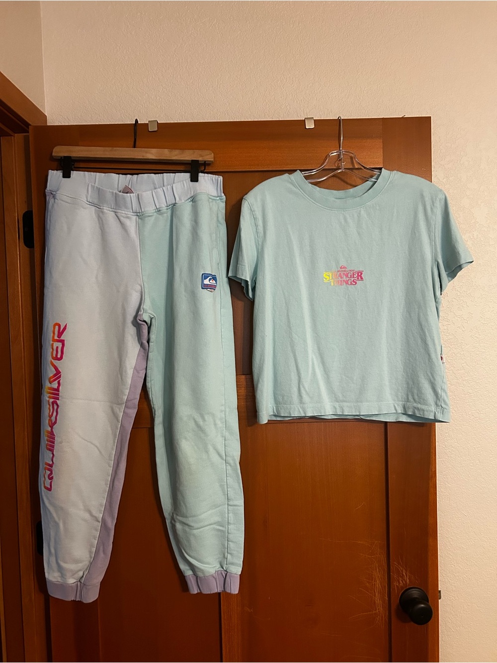 Quiksilver Light Mint Logo Tee & matching sweatpants with Stranger Things